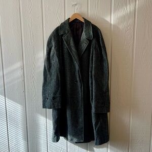 Oversized Harris Tweed Elegant Black and Gray Trench Coat